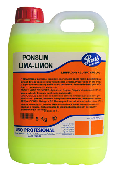 Ponslim lima manual -detergent universal concentrat pentru pardoseli cu parfum de lamie 5l asevi 